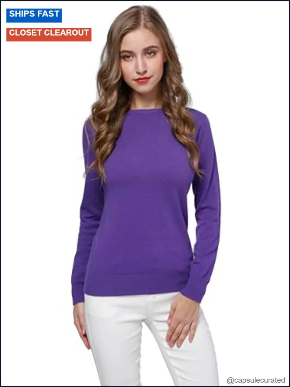 100% Pure Cashmere Long Sleeve Crew Neck Sweater Pullover